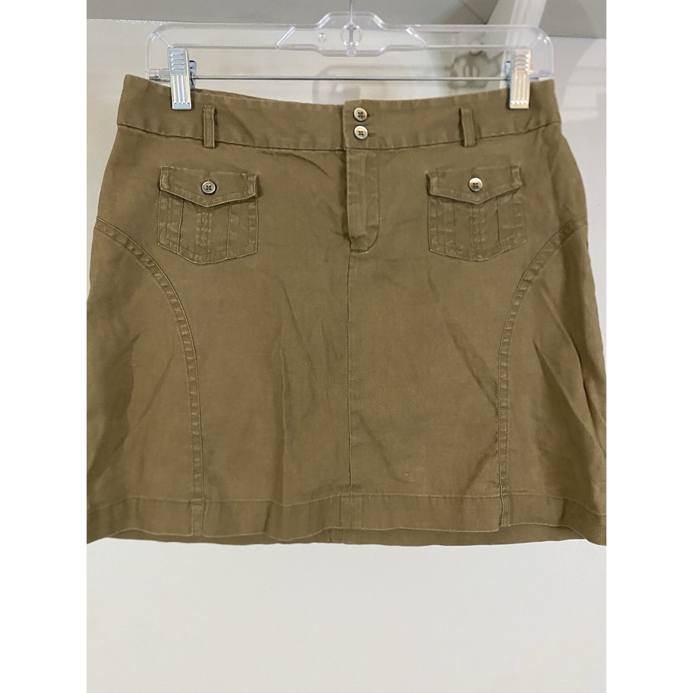 VTG BANANA REPUBLIC Olive Green Linen Mini Skirt 4 Y2K